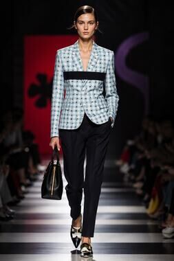 PRADA Blue Gingham Floral Flocked Blazer Jacket – Size M – Made in Italy